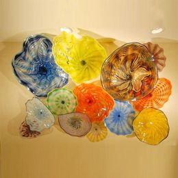 dale chihuly UK - 100 hand blown murano glass hanging plates wall art dale chihuly style borosilicate glass art hand blown multi color glass flowerplates268H