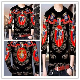 Men's T Shirts Casual Long-sleeved Round Neck T-shirt Plus Size Bottoming Shirt 3D Crown Angel Pattern Fattening Clothes