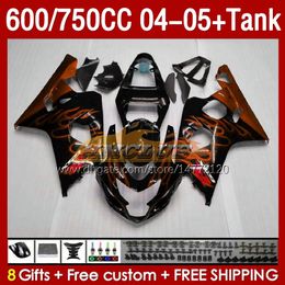 Fairings & Tank For SUZUKI GSXR-600 GSXR750 GSXR600 GSX-R600 04-05 Body 153No.129 GSXR 750CC 600 750 CC GSXR-750 K4 2004 2005 600CC 04 05 OEM Injection Fairing orange flames