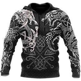 Men's Hoodies Sweatshirts Refine Viking Symbol Printing 3D Hoodies Men European And American Style Hooded Clothes Autumn Boutique Pattern Sweatshirts