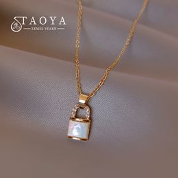 Design Sense Shell Gold Colour Lock Pendant Necklace Short Choker For Woman Fashion Jewellery Goth Girls Sexy Clavicle Chain