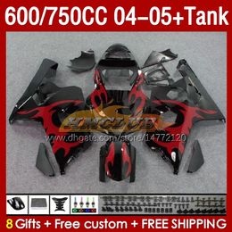 Injection Mold red flames Fairings & Tank For SUZUKI GSXR-600 GSXR750 GSXR600 GSXR-750 K4 2004 2005 153No.80 GSX-R600 GSXR 600 750 CC 04-05 600CC 750CC 04 05 OEM Fairing