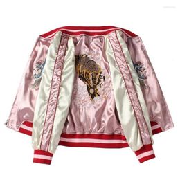 Women's Jackets Satin Sukajan Tiger Embroidered Women Bomber Baseball Jacket Japan Harajuku Female Coat 2022 Girls Clothing Spring