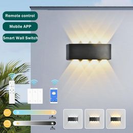 Modern Remote Control Dimmable LED Wall Lamp Outdoor IP65 Up Down Garden Light Living Room Porch Stair Sconce Lighting
