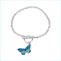 Charm Bracelets Women Braccialetto Fashion Luxury Designer Ladies Jewellery Jewelly Blue Butterfly Gold Bangle w Dhseller2010 Dhudh