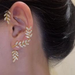 Stud Earrings Vintage Shining Zircon Leaf Ear Clip For Women Girls Hook Gold Plated Metal Cuff Earring Fashion Jewellery Gift