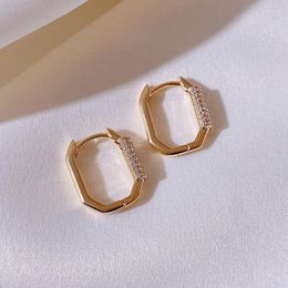 Hoop Earrings Unique Design Gold Colour Bling Rhinestones Rectangle For Women Brass Hollow Geometric Jewellery