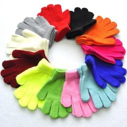 Children Knitted Gloves Winter Candy Colour Boy Girls Outdoor Figure Skating Elastic Cotton Blend Full Finger Mittens 3 sizes for 1-3Y 3-7Y 5-11Y