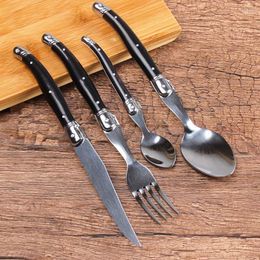Flatware Sets Scoop Fork Steak Knife Stainless Steel Dinnerware Set Portable Black Colorful PP Handle Tableware Western Cutlery 4pcs