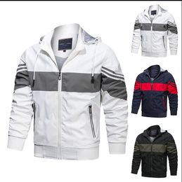 2023 new saled men's jacket spring zipper windbreaker Casual patchwork hooded blazer stripe sport fashion pluz size coats