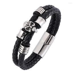 Charm Bracelets Punk Genuine Leather Skull Bangles With Magnetic Clasp Wristband Men Jewellery Gift BB0333