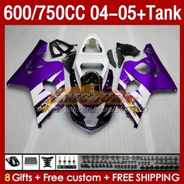 Injection white purple Mould Fairings & Tank For SUZUKI GSXR-600 GSXR750 GSXR600 GSXR-750 K4 2004 2005 153No.109 GSX-R600 GSXR 600 750 CC 04-05 600CC 750CC 04 05 OEM Fairing