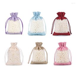 Gift Wrap Drawstring Bags Set Of 50 Mesh Bag Clear Window Storage Cloth Wrapping Supplies For Candy Jewelry Earring Keychain