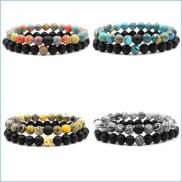 Beaded Strands 2Pcs/Set Couple Bracelet Strands Natural Stone Designer Jewellery Love Beaded Bracelets Malachite Stretch Dhseller2010 Dhhyi