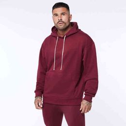 Men's Hoodies Solid Casual Hoodie Autumn Cotton Loose Pullover Tops Gym Fitness Coat Male Fashion Hip Hop Street Wear Clothing