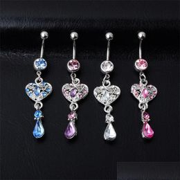 Navel Bell Button Rings Heart Shaped Navel Ring Diamond Inlay Pendant Nails Water Drop Puncture Jewellery Bell Button Na Dhseller2010 Dhnxc