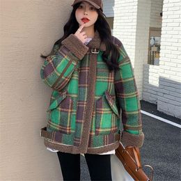 Women's Fur 2022 Winter Fashion Short Style Plus Velvet Plaid Motorcycle Clothing One Lamb Wool Thick Warm Jacket Women's H487