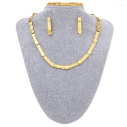 Necklace Earrings Set & Trendy Gold Plated For Women Nigeria Bridal Wedding Bracelet Bridesmaid Accessories CostumeEarrings