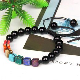 Strand Natural Stone Beaded Bracelet Handmade 7 Chakra Square Beads Charm Bracelets Adjustable Healing Energy Jewellery For Men Women