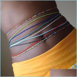 Belly Chains 2Pcs/Set Bohemia Double Strand Belly For Women Elastic Body Jewelry African Beads Waist Chain Accessories 2 Dhseller2010 Dhq7V