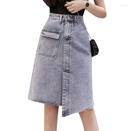 Skirts Promotion 2022 Summer Skirt Female Korean High Waist Denim Irregular Mid-length Women