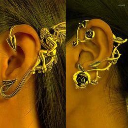 Backs Earrings Clip-on & Screw Back Punk No Piercing Clips Rose Flower Elf Ear Cuffs Earring Jewelry Silver Color Animal Snake For Women