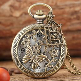 Pocket Watches Bronze Butterfly And Flower Retro Style Necklace Watch Chain Steampunk Pendant Quartz Fob Clock With Accessory 2022