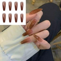 False Nails 24pcs/set Long Coffin Ballerina Fake With Designs Jelly Artifical Full Cover Press On Detachable Acrylic Tips