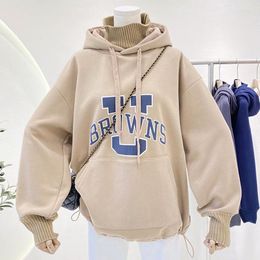 Women's Hoodies Punk Style Gothic Winter Tops Turtleneck Plush Letter Print Vintage Streetwear Women Oversized Sweatshirt Teens Clothes