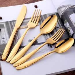 Flatware Sets 5pcs Gold Set 304 Stainless Steel Cutlery Steak Knife Dessert Fork Spoon Kit Western Tableware Customs Logo Accept