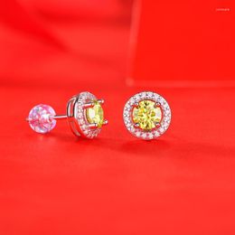 Stud Earrings Sterling Silver Moissanite Gold Round Bag Passed Diamond Test Fashion Sweet Jewelry GiftStud
