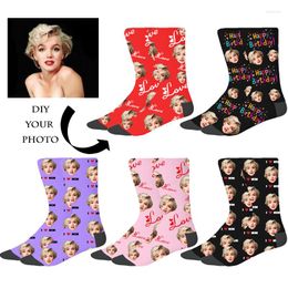 Men's Socks Colorful Custom Novelty DIY Men&Women Funny Print Harajuku Love Letter Birthday Your Face Po On Sock For Unisex Xmas