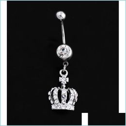 Navel Bell Button Rings New Fashion Crown Charm Rhinestone Piercing Jewelry Belly Button Ring Navel Body 263 Q2 Drop De Dhseller2010 Dhu6C