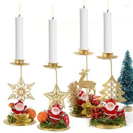 Christmas Decorations Candlestick Santa Claus Snowflake Star Creative Iron Candle Holder For Xmas Year Party Home Dinner Decor Noel Gift