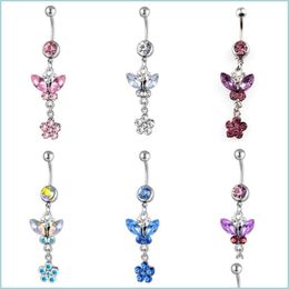 Navel Bell Button Rings Mticolor Butterfly Flower Navel Rings Medical Steel Puncture Jewellery Umbilical Nail Diamond In Dhseller2010 Dha5A