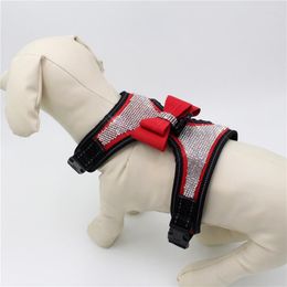 Dog Collars Reflective Harness Nylon Pitbull Pug Small Medium Dogs Harnesses Vest Bling Rhinestone Bowknot Accessories Pet Supplies