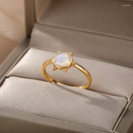 Cluster Rings Vintage Round Opal Sun For Women Stainless Steel Sunshine Ring Finger Charm Geometry Accessories Jewelry GiftCluster