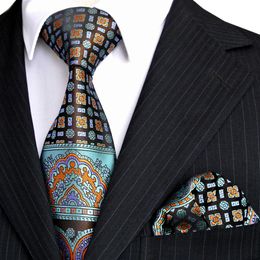 blue floral tie UK - E10 Men's Ties Hanky Multicolor Black Blue Turquoise Floral Neckties Set 100% Silk Whole 304c