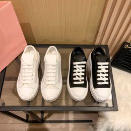 round sole shoes UK - 2022 Mius Mius co branded Women Casual shoes White Black platform sole thick bottom thin strap round toe breathable mesh sneakers EUR 34-40