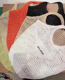 Summer Hollow Woven Bag Cotton String Net Pocket Vacation Handmade Straw Bag Beach Bamboo Handle Women's Big Bags