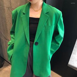 Women's Jackets Women's Women Green Single Button Blazer Spring Autumn Korean Lapel Long Sleeve Loose Plus Size Suit Fashion Coat Tide