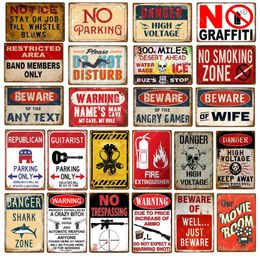 Warning Metal Painting Signs Danger Shark Zone High Voltage Vintage Metal Poster Beware Of Wife No Parking Plaque Wall Decor Iron Arts Plaques Size 30x20cm