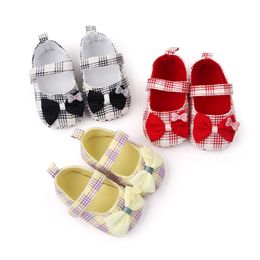 Baby Shoes Newborn Infant Boy Girl Shoes First Walker Sofe Sole Princess Bowknot Grid Crib Shoes