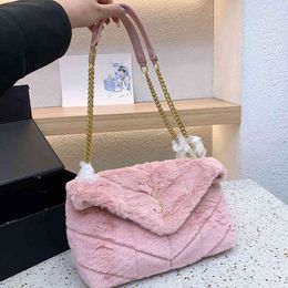 Fashion Pink Fur Bags Winter Designer Handbags Y Shoulder Bag Women Underarm Luxury Vintage Hairy Chain Crossbody Cloud Bag Letters Priting