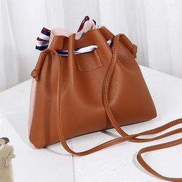 Evening Bags Pu Leather Fashion Women Bowknot Bucket Bag 2022 Design Ladies Women's Purses And Hand Crossbody For