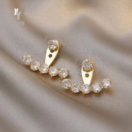 hanging design earrings NZ - Design Sense Shining Zircon Back Hanging Gold Colour Earrings Korean Fashion Jewelry Wedding Girl's Luxury Accessories For Woman