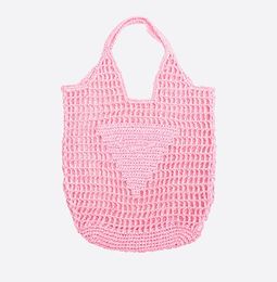 Hollow Woven Bag Cotton String Net Pocket Vacation Handmade Straw Bag Retro Beach Bamboo Handle Women's Big Bags