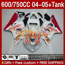 Injection red flames Mould Fairings & Tank For SUZUKI GSXR-600 GSXR750 GSXR600 GSXR-750 K4 2004 2005 153No.90 GSX-R600 GSXR 600 750 CC 04-05 600CC 750CC 04 05 OEM Fairing