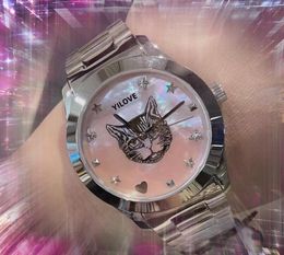 Factory quality Women Bee Cat Star Quartz Watches 28mm Small Fine 904L Stainless Steel Bracelet Imported crystal mirror battery Wristwatches Montre De Luxe