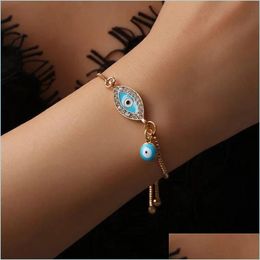 Charm Bracelets Charm Turkish Blue Crystal Evil Eye Bracelets For Women Handmade Gold Chains Lucky Bracelet Woman Jewelr Dhseller2010 Dh0P8